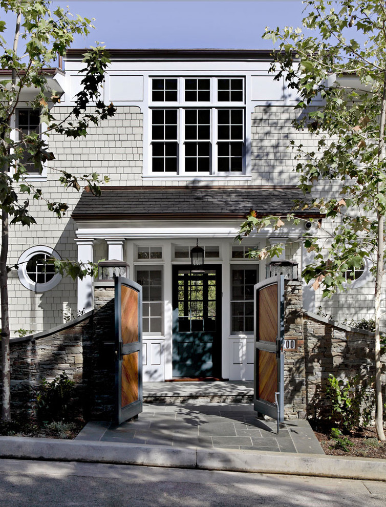 Inspiration for a traditional front door in Los Angeles with a single front door and a green front door.