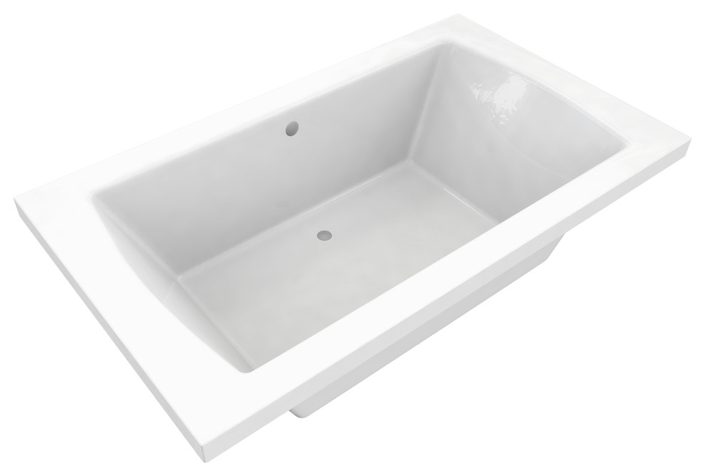Ovo Contemporary White Acrylic DropIn Bath Tub, Center Drain 66"x42