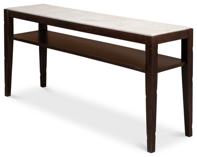 Simple Transitional Console Table Versatilis Console Table With Shelf White Marble Top - Transitional ...