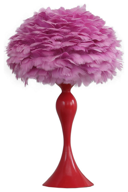 Lily 24" Metal Glam Feather Table Lamp, Candlestick, 40W, Pink, Red