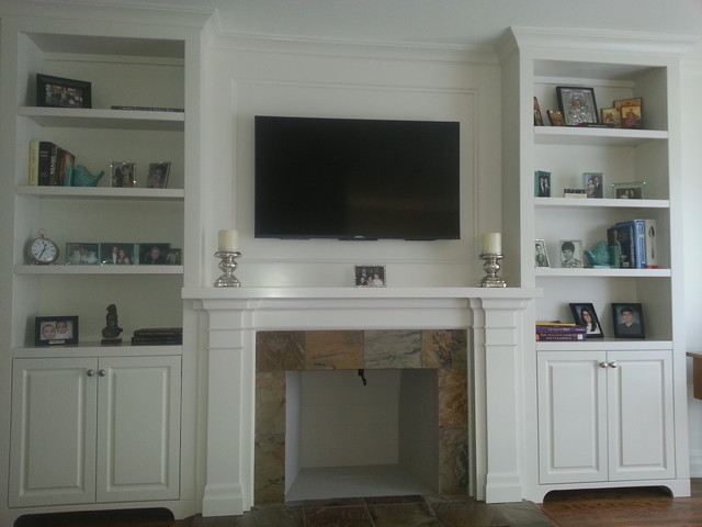 Fireplace Mantel With Built In Cabinets Transitional Family