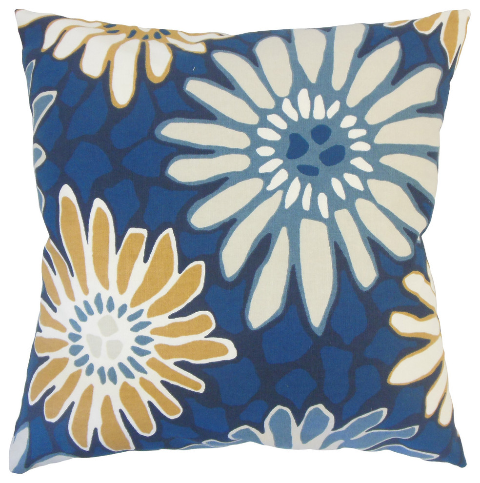 Sabeen Floral Down Filled Throw Pillow, Turquoise, 20"x20"