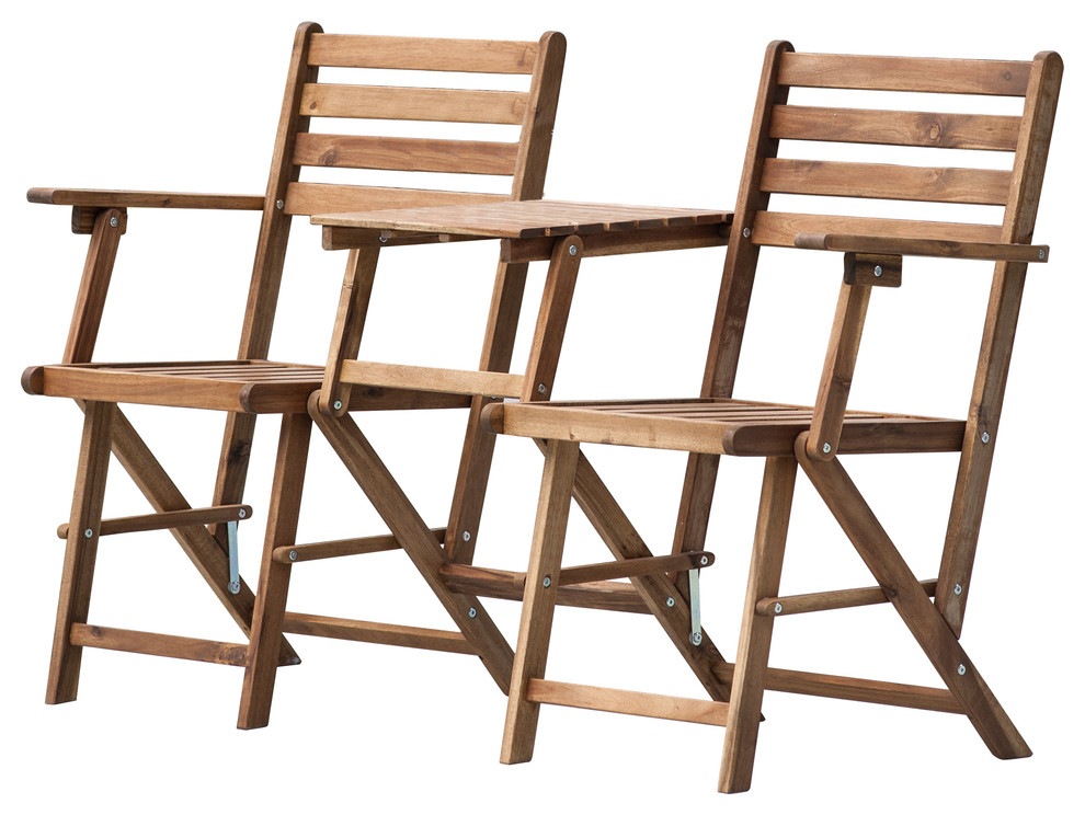Ab Home Folding Attached Chairs And Table In Natural Finish