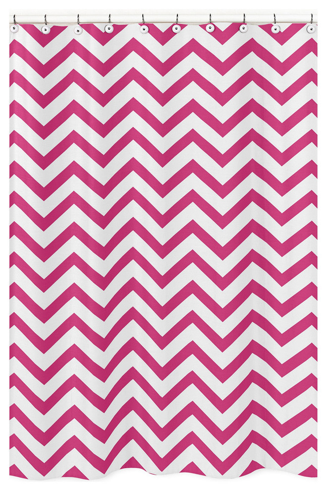 Sweet Jojo Designs Hot Pink/ White Chevron Zigzag Shower Curtain