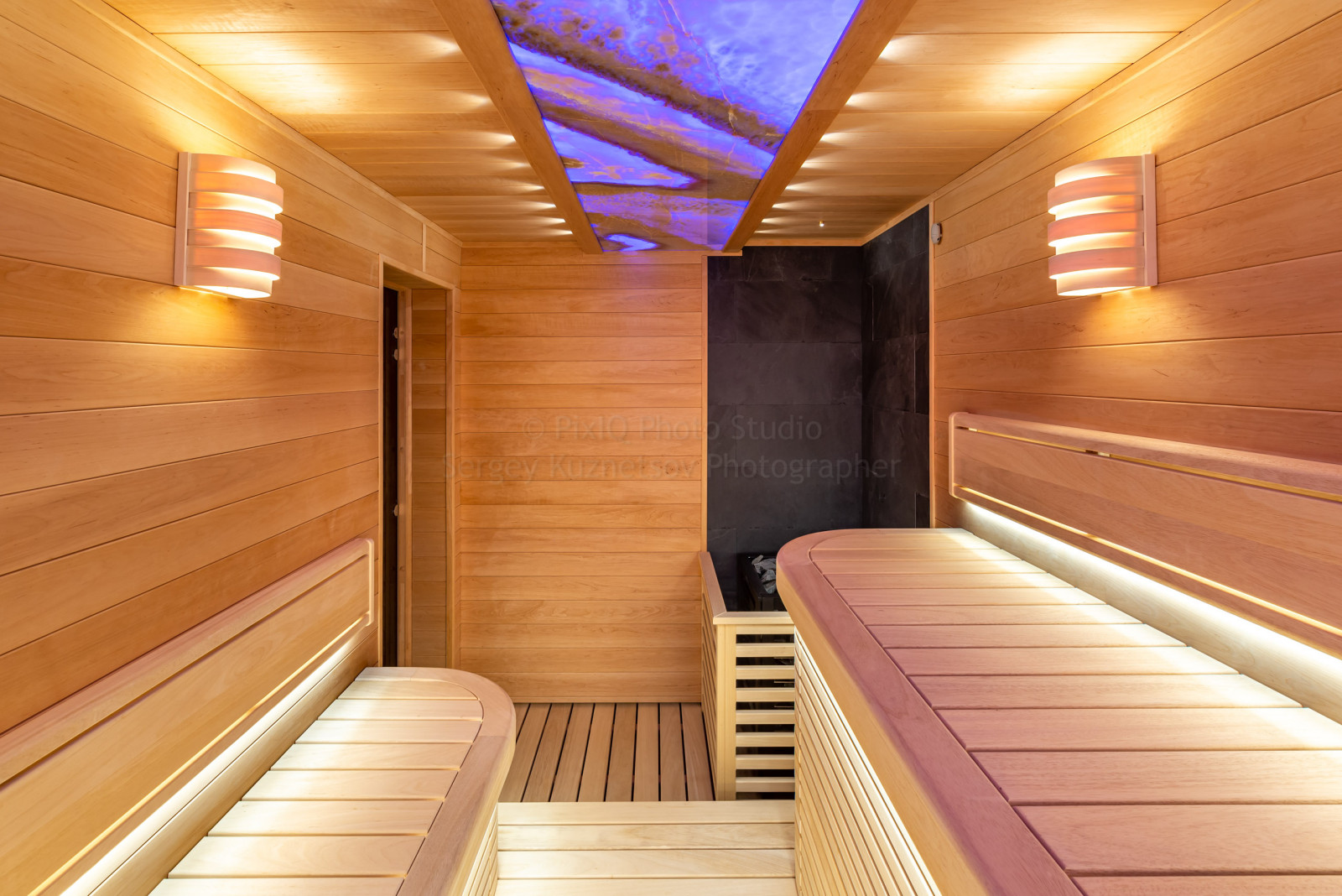 Сауна с ониксом и электропечью HARVIA