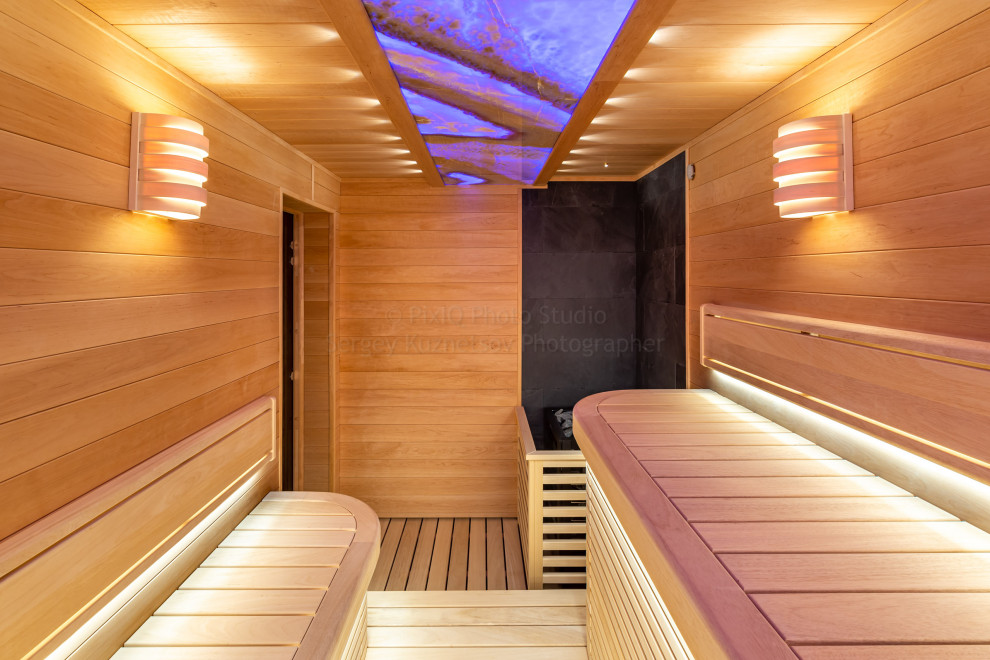 Сауна с ониксом и электропечью HARVIA