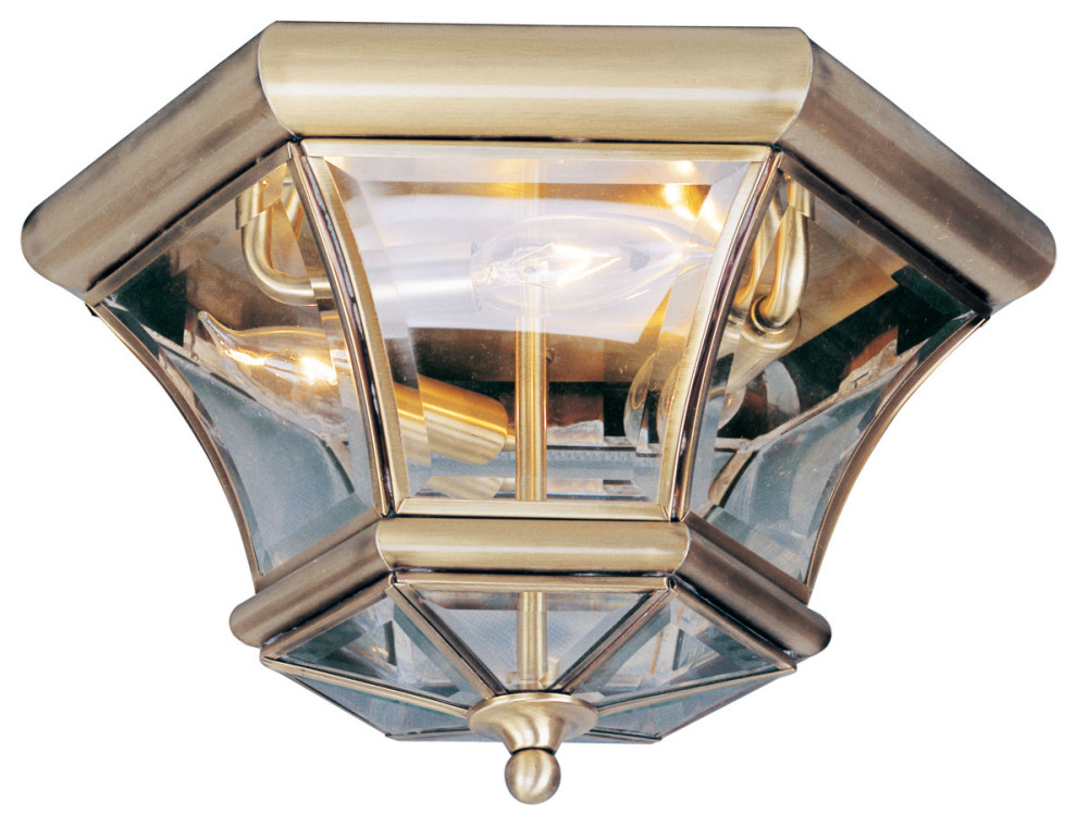 Monterey/Georgetown 3 Light Outdoor Ceiling Light, Antique Brass