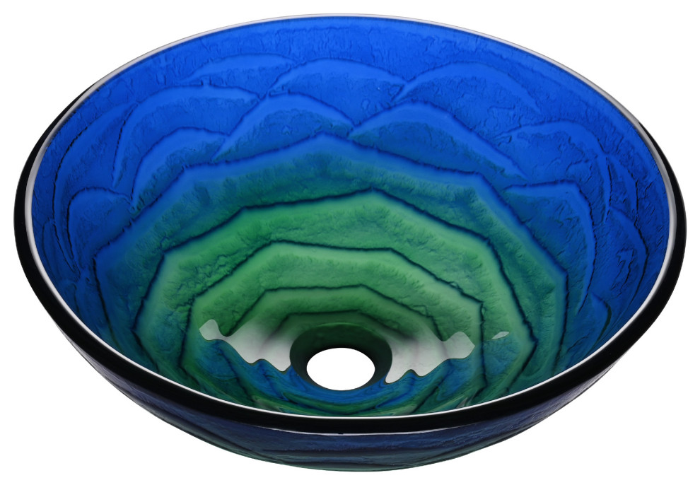 Aquaterior Round Tempered Glass Vessel Sink Vanity Above Counter Top