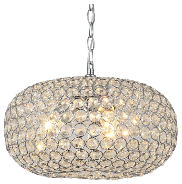 Oval-shaped Crystal and Chrome 3-Light Pendant Chandelier ...