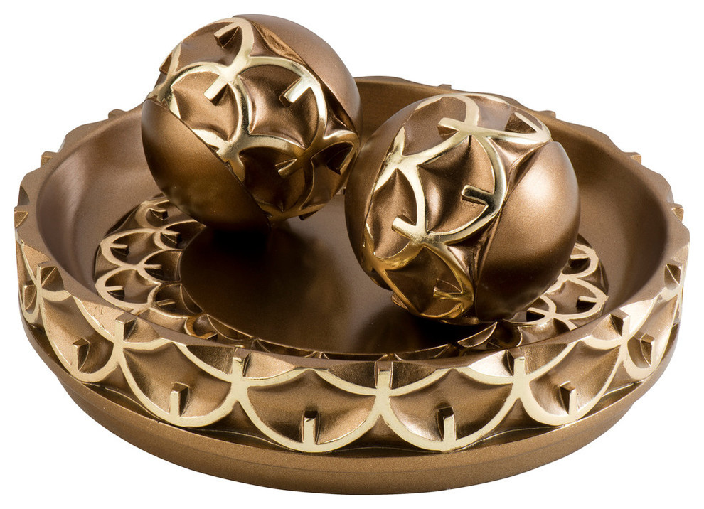 Mystic Owl Decorative Bowl With Spheres Contemporary Decorative
