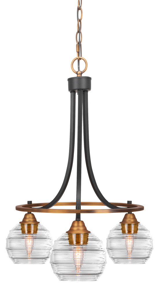Paramount Downlight 3Light Chandelier, Matte Black & Brass, 6" Clear