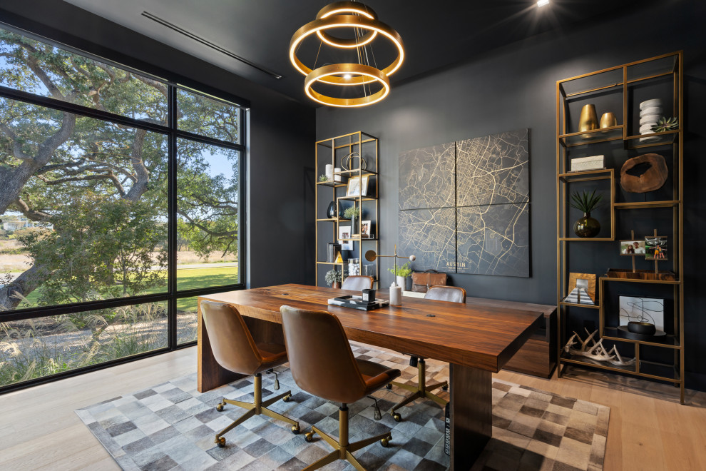 This is an example of a contemporary home office in Austin.