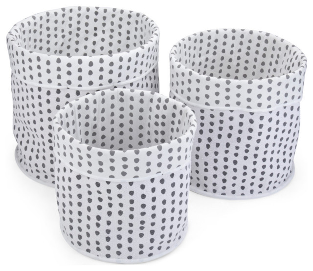Mina 3-Piece Nesting Storage Basket Set, White with Dark Navy Polka Dots