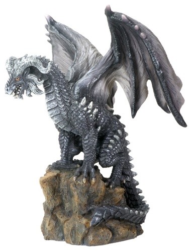 9.25 Inch Cold Cast Resin Mythical Dark Dragon Perching on Rock Statue