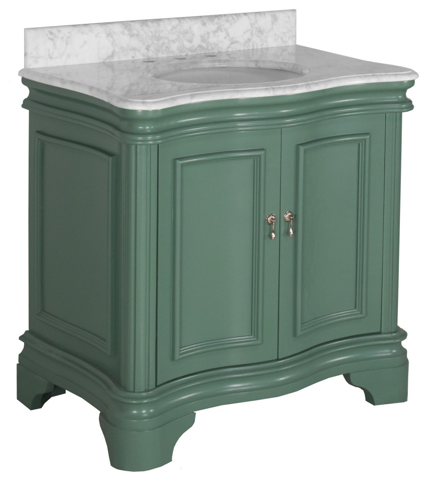 Katherine 36" Bath Vanity, Sage Green, Carrara Marble