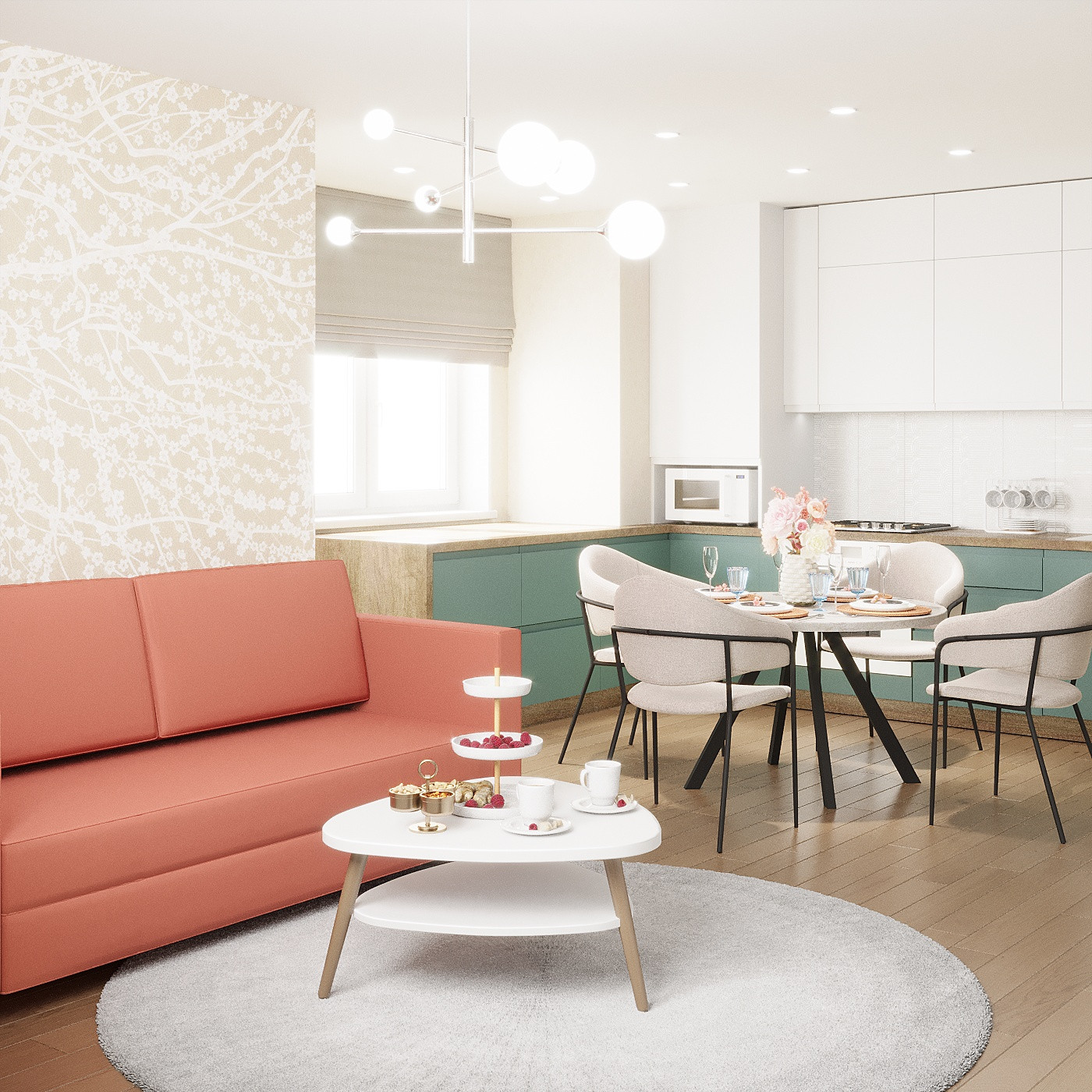 Кухня-гостиная 23  кв. м. в скандинавском стиле