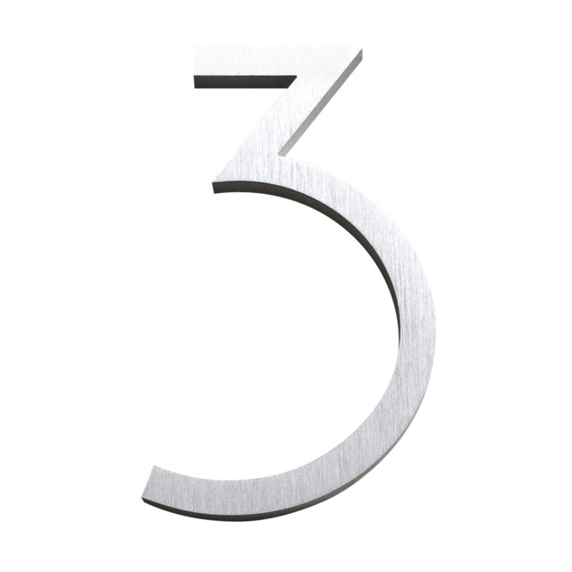 Modern Font House Number, Brushed, 6", Number 3, Contemporary Font, 6