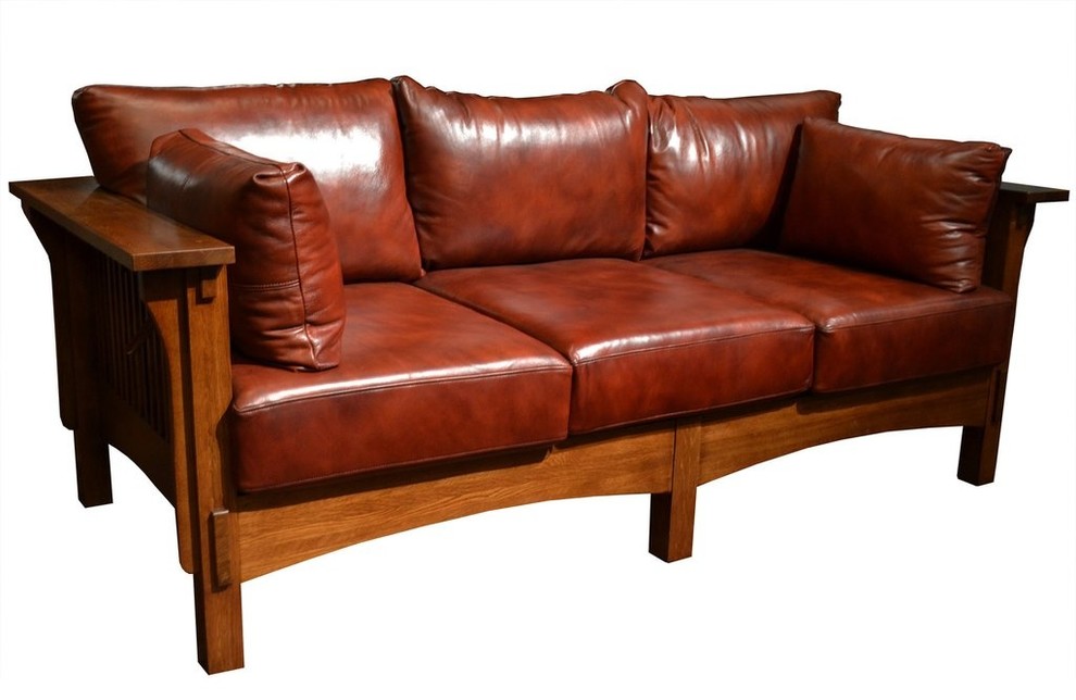 Mission Crofter Style Oak and Leather 3-Seater Sofa