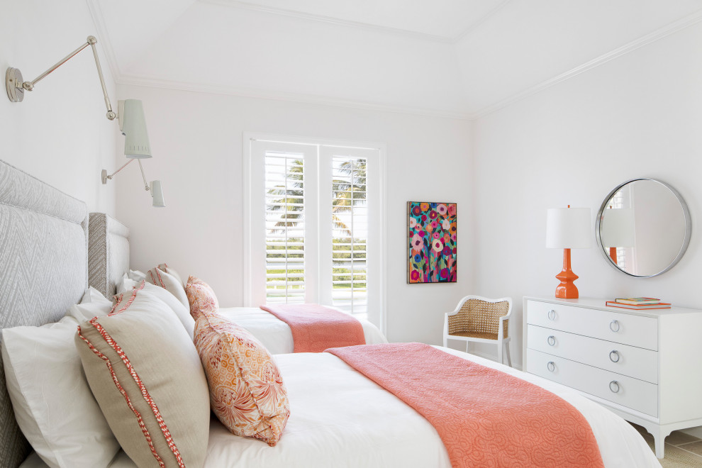Beach style kids' bedroom in Other with white walls for kids 4-10 years old and girls.