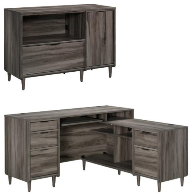 Home Square 2Piece Set with LShaped Desk & Credenza For TVs Upto 46
