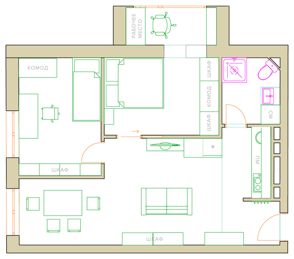 Перепланировка двухкомнатной квартиры: идеи и фото-проекты | Houzz Россия