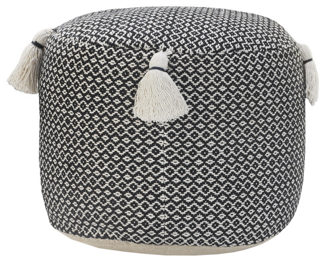Handcrafted Modern Geometric Pouf with Tassels Scandinavian Floor