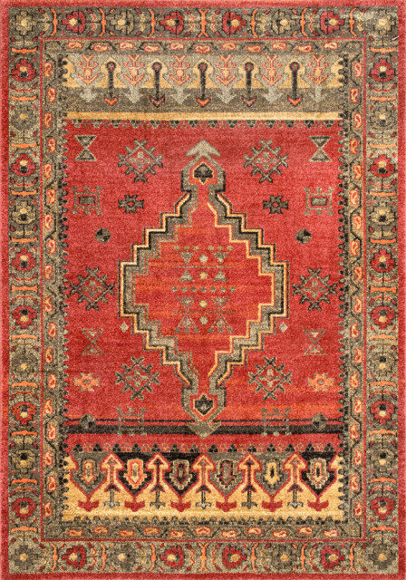Traditional Tribal Medallion Area Rug, Red, 4'x6'