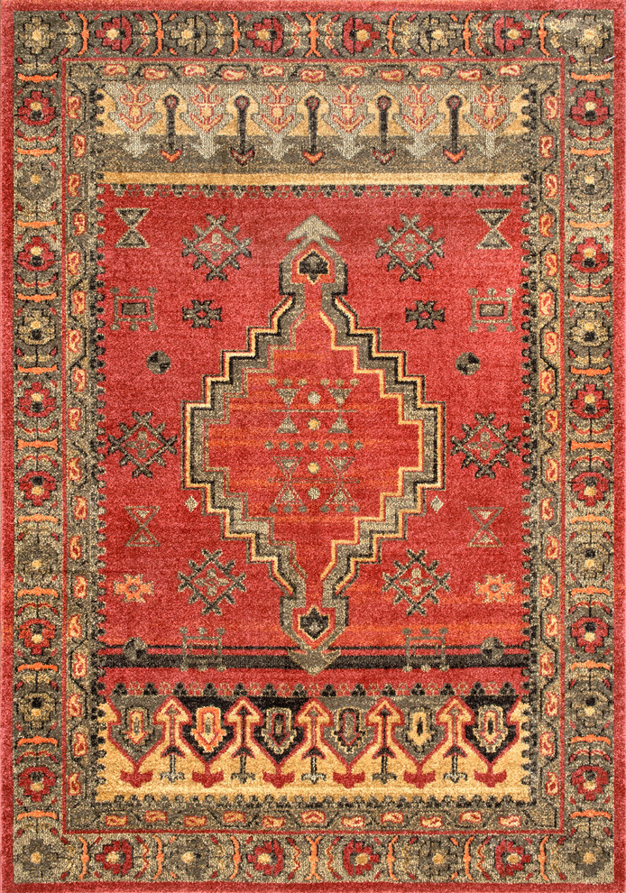 Traditional Tribal Medallion Area Rug, Red, 4'x6'