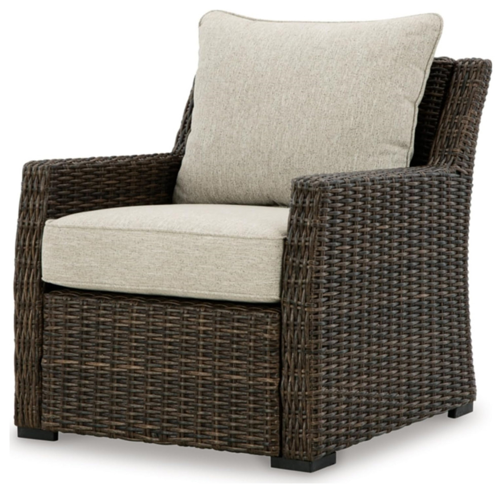 Contemporary Outdoor Lounge Chair, Wicker Frame With Nuvella Cushion, Brown Tropical Outdoor