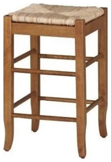 Bowery Hill 24" Solid Wood Square Rush Stationary Counter Stool in Oak