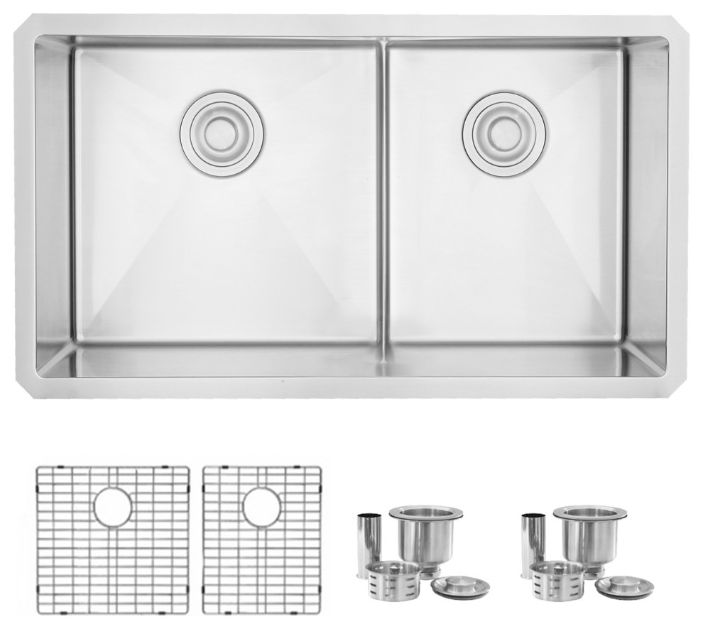 32" x 18" Stainless Steel Double Basin Low Divider Undermount Kitchen Sink