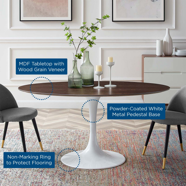 60" Dining Table, Oval, White Walnut, Metal, Modern, Bistro Hospitality - Midcentury - Dining ...