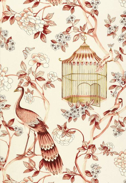 Schumacher Oiseaux Et Fleurs Printed Wallpaper, Double ...