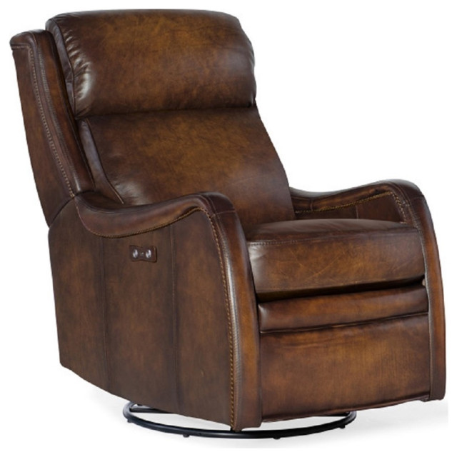 Bowery Hill Transitional Power Swivel Glider Recliner in Brown