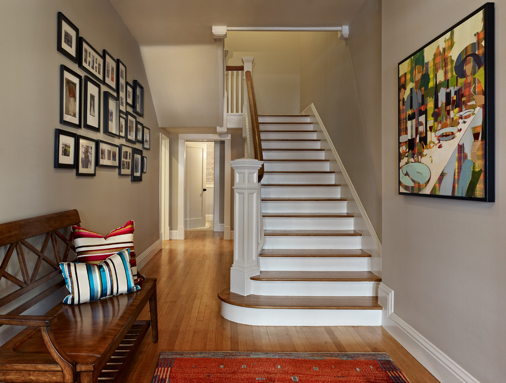 Inspiration for a transitional entryway in Denver with medium hardwood floors.
