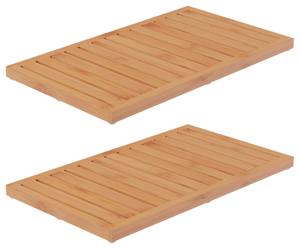 2Pack NonSlip Wooden Bath Mats With Slatted Design Transitional