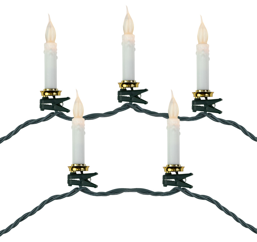 10ct Flickering LED Clip On Candle Christmas Lights 7' Green Wire