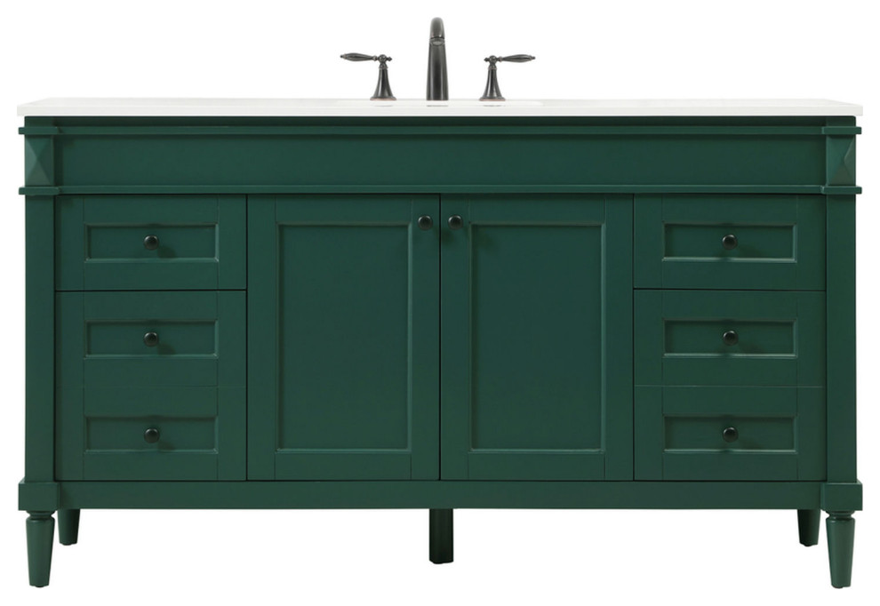 60" Double Bathroom Vanity, Green, Vf31860Dgn Eclectic Bathroom
