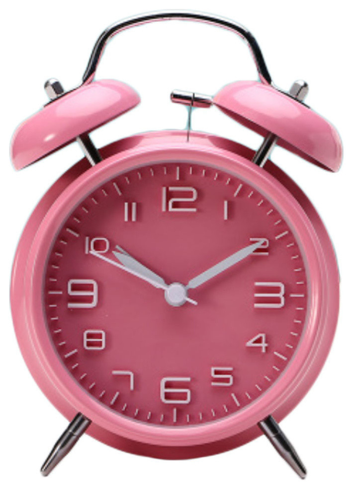 3D Number Two Bell Alarm Clock Quartz Bedside Table Clock Night Light Pink