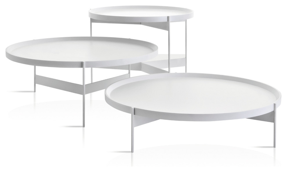Abaco Modern Round Cocktail Table, Portable Tray, White Anti-Scratch, Tall