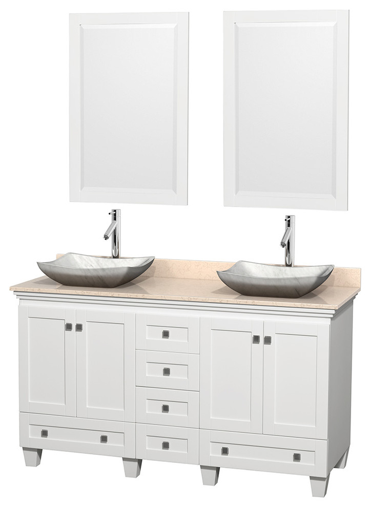 60" Acclaim White Double Vanity, Ivory Marble Top and ...