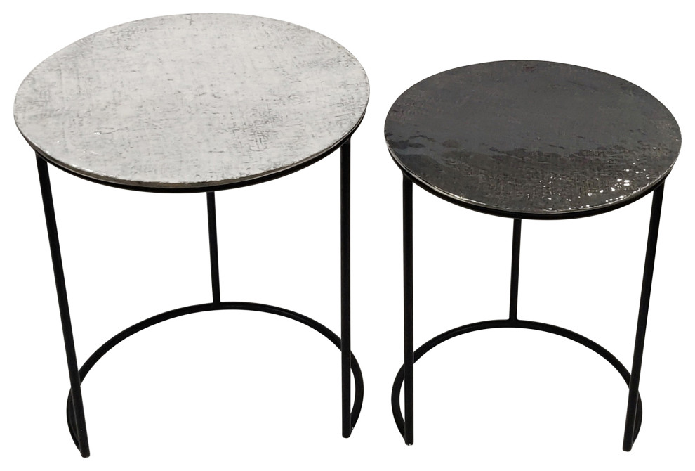 Sagebrook Home Metal Round Set Of 2 Side Tables With White And Black 15219 Industrial Side