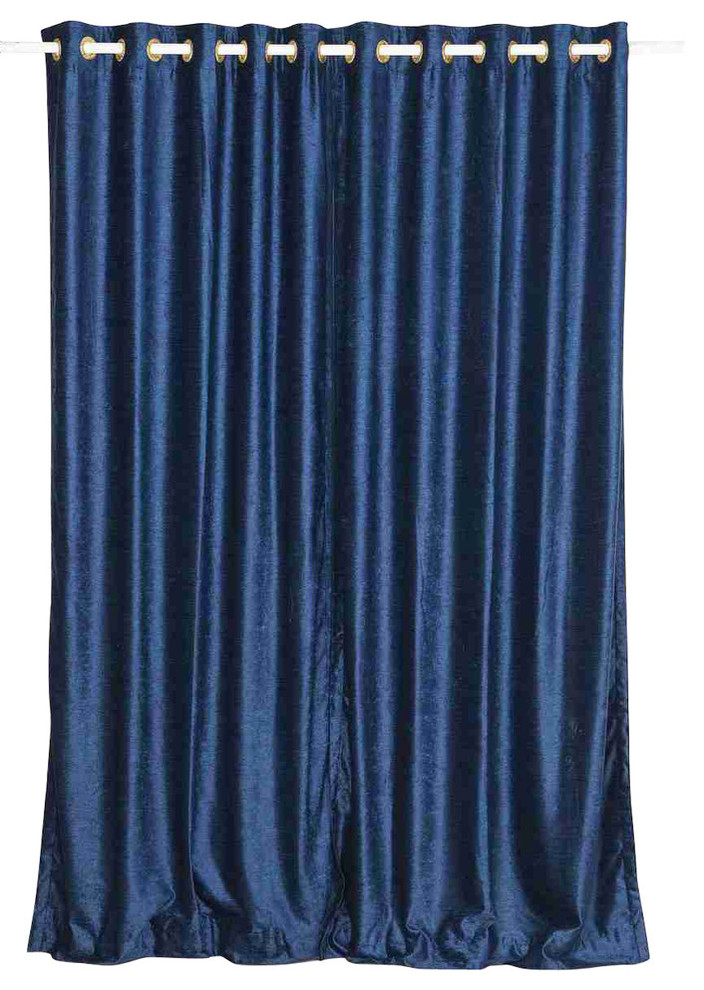 Lined-Navy Blue Ring / Grommet Top Velvet Curtain / Drape  -43W x 108L-Piece