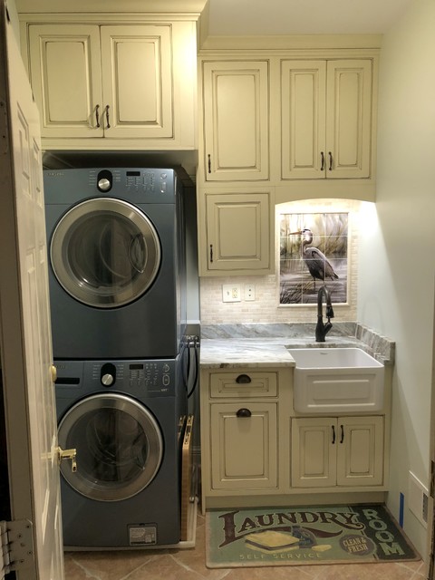  Small  Laundry  Room  makeover  w Stackable W D and Farm Sink 