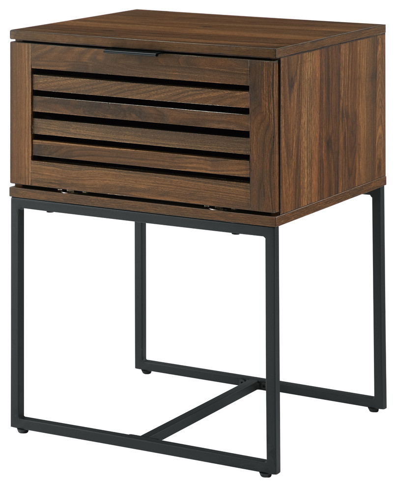 18" Modern Slat Door Side Table, Dark Walnut Industrial Side Tables
