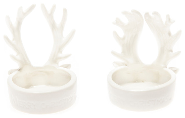 White Antler Tea Light Candle Holders, 2-Piece Set
