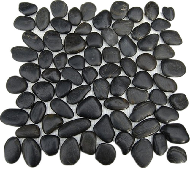 12 X12 Cobblestone Obsidian Black Marble Tile Contemporary 12 X12 Cobblestone Obsidian Black Marble Tile Single Sheet