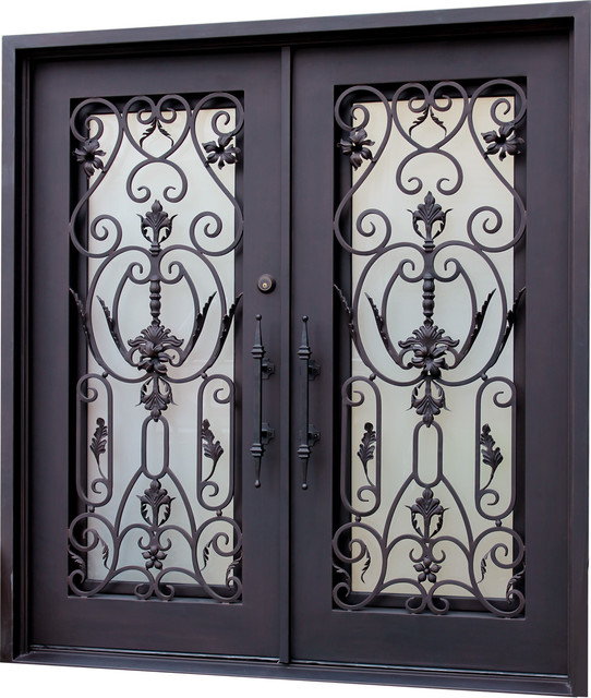 Wrought Iron Entry Double Door In Dark Bronze Left Hand Inswing
