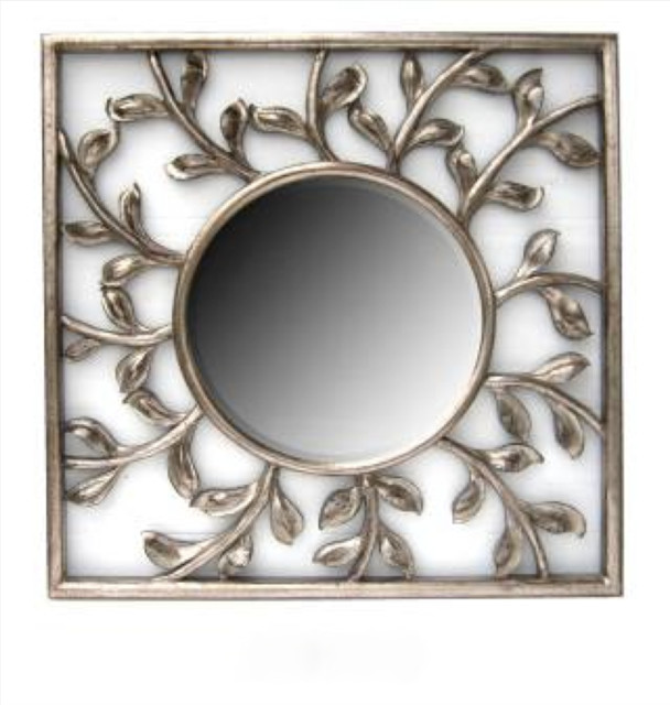 Square Silver Frame with Round Mirror Contemporary Wall Mirrors