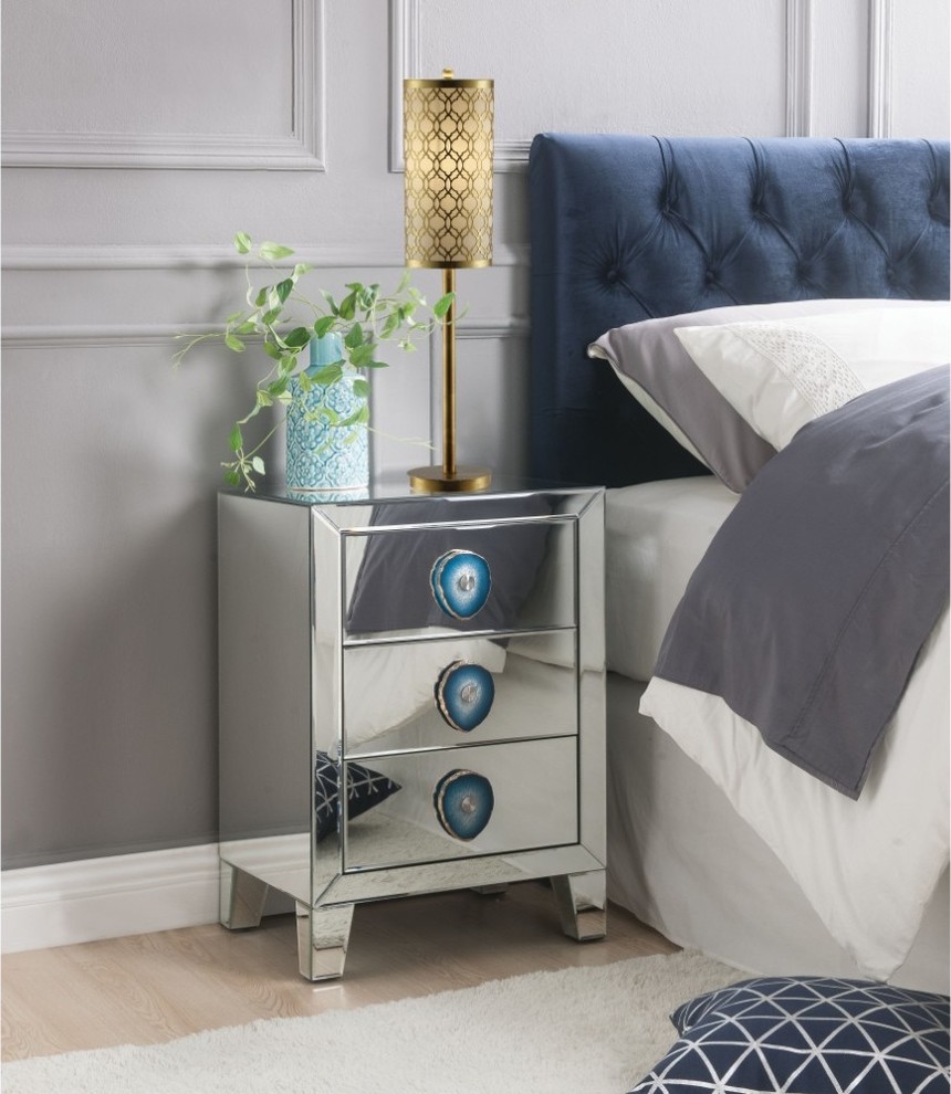 Wood Mirror Nightstand With Faux Agate Knob Silver Contemporary Nightstands And Bedside Tables By Virventures